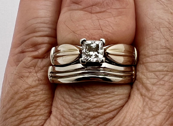 14k White Gold Princess Cut 46pt Diamond Solitaire Ring Set