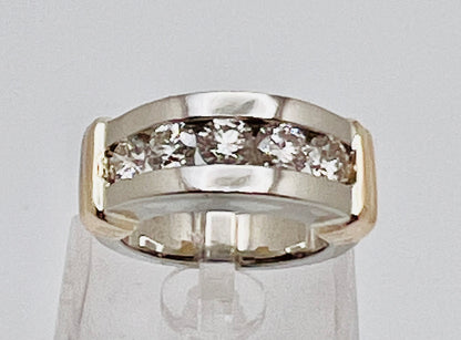 14k White & Yellow Gold Round Cut 1.25ct Diamond Channel Set Ring