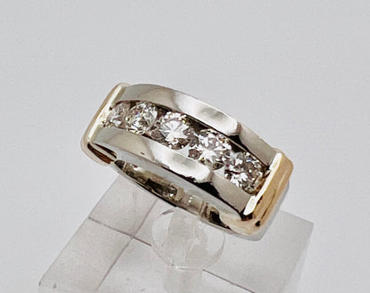 14k White & Yellow Gold Round Cut 1.25ct Diamond Channel Set Ring