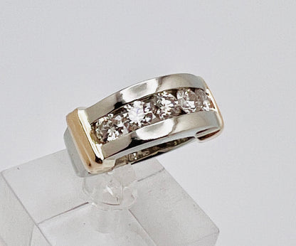 14k White & Yellow Gold Round Cut 1.25ct Diamond Channel Set Ring