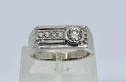 18k White Gold Round Cut 73pt Diamond with Row Set Accent Band Ring