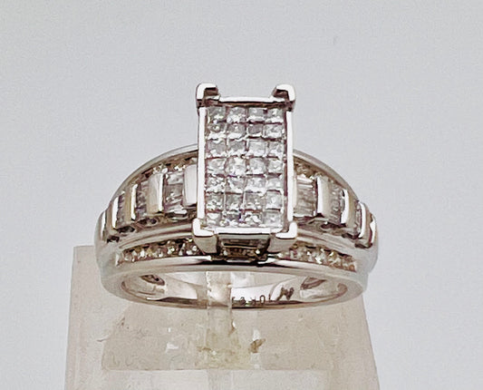 10k White Gold 78pt Round, Princess, and Baguette Diamond Ring