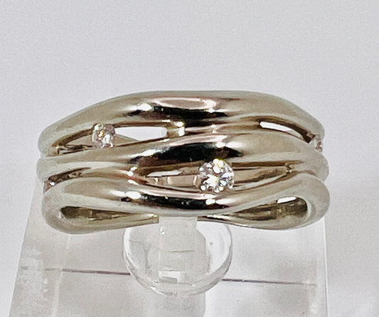 14k White Gold 15pt Round Cut Diamond Weave Band Ring