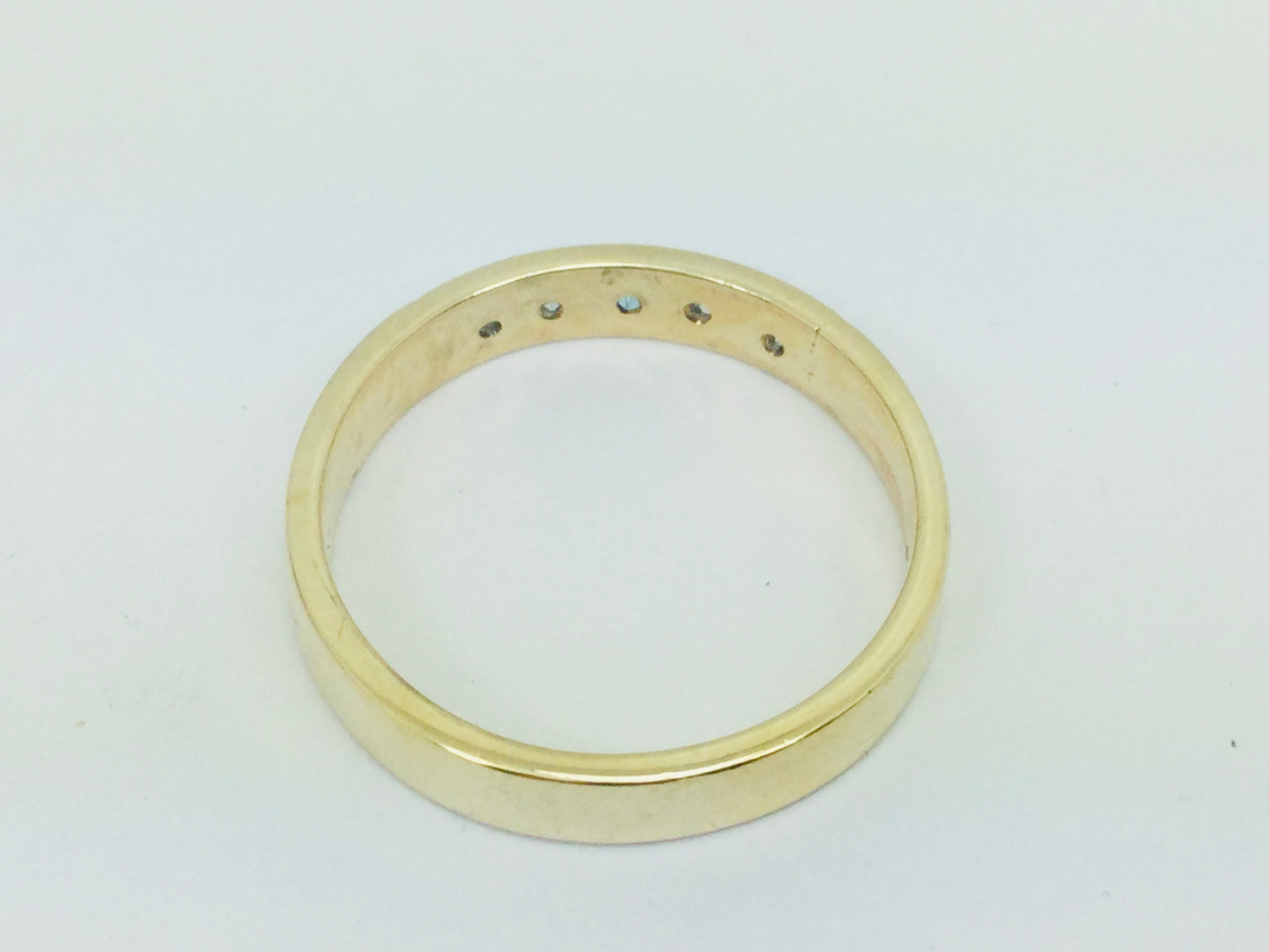 10k Yellow Gold Round Cut 14pt Diamond & Blue Topaz Row Set Band Ring