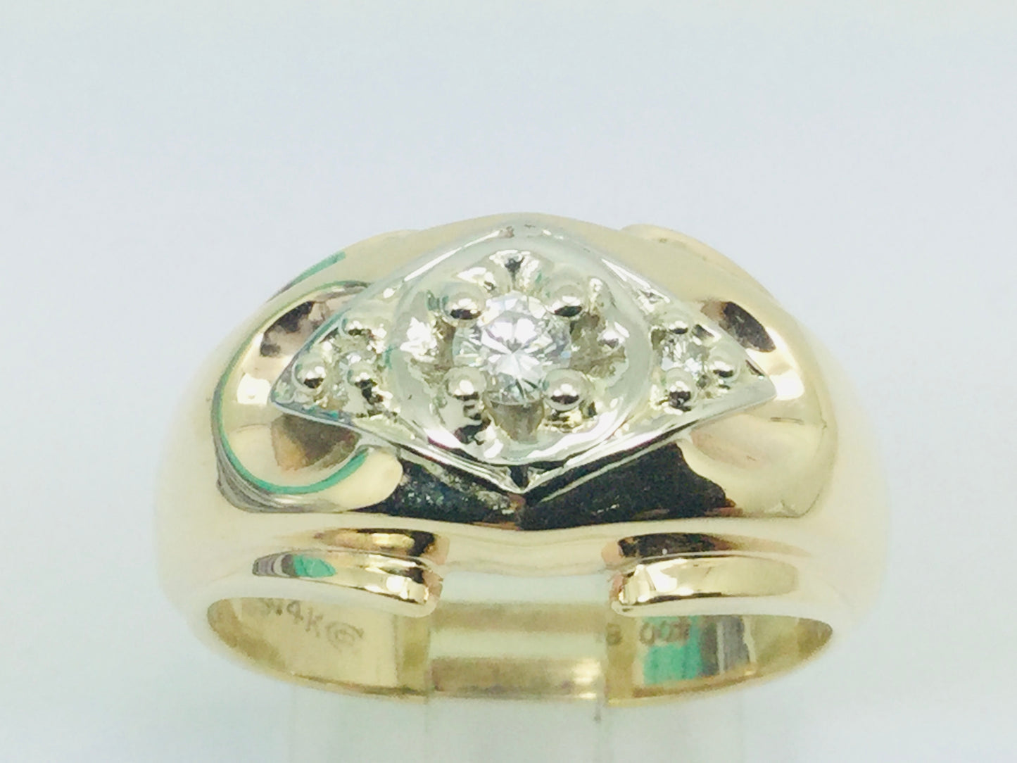 10-14k Yellow and White Gold Round Cut 12pt Diamond Solitaire with Accents Ring