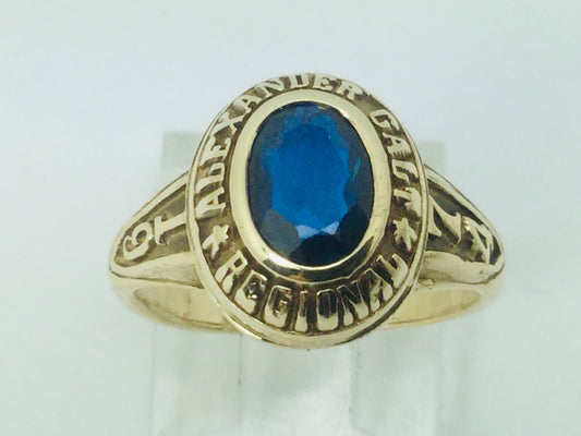 10k Yellow Gold Oval Cut 75pt Sapphire September Birthstone School Ring