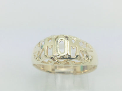 10k Yellow Gold 'Mom' Swirl and Leaf Ring