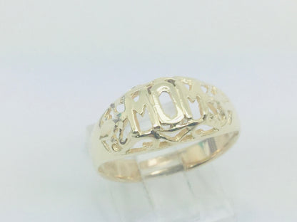 10k Yellow Gold 'Mom' Swirl and Leaf Ring