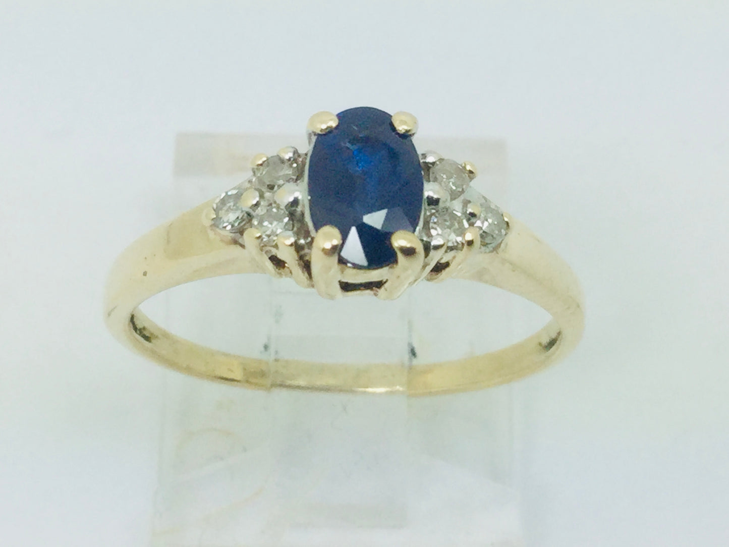 10k Yellow Gold Oval Cut 50pt Sapphire September Birthstone & 9pt Diamond Ring