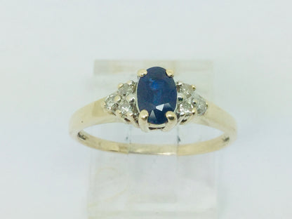 10k Yellow Gold Oval Cut 50pt Sapphire September Birthstone & 9pt Diamond Ring