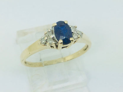 10k Yellow Gold Oval Cut 50pt Sapphire September Birthstone & 9pt Diamond Ring