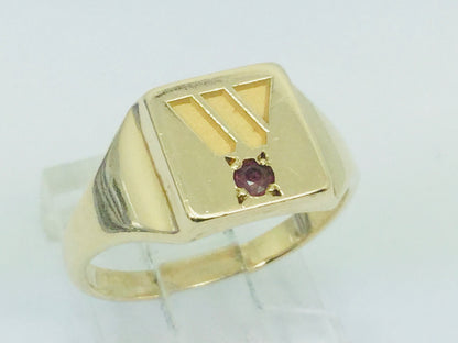 14k Yellow Gold Round Cut 4pt Ruby July Birthstone Initial 'W' Ring