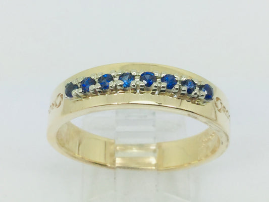 14k Yellow Gold Round Cut 20pt Sapphire September Birthstone Row Set Rogers Ring