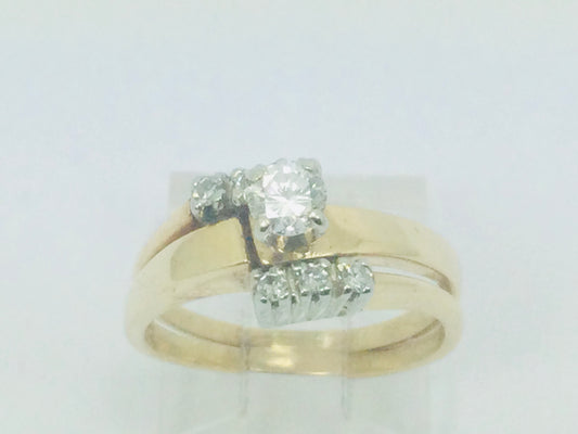 14k Yellow Gold Round Cut 26pt Diamond Solitaire Engagement and Wedding Ring Set