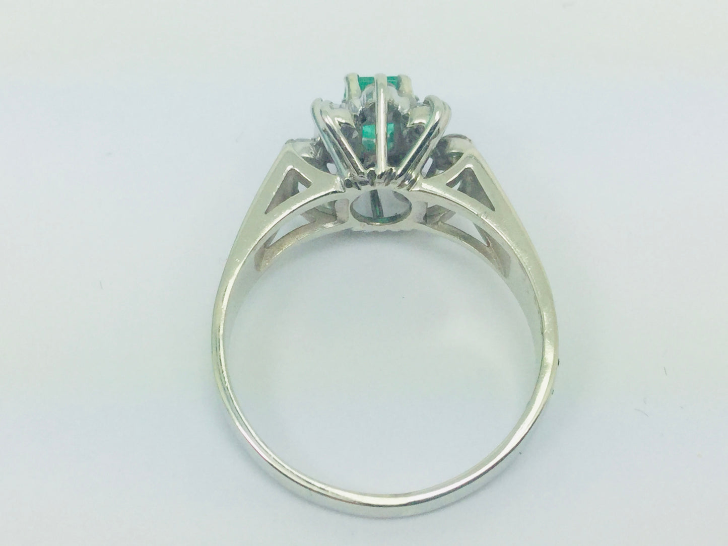 14k White Gold Emerald Cut 50pt Emerald May Birthstone & 24pt Diamond Cluster Ring