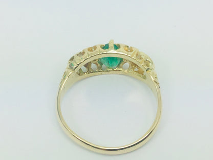 18k Yellow Gold Oval Cut 75pt Emerald May Birthstone & 6pt Diamond Ring