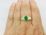 18k Yellow Gold Oval Cut 75pt Emerald May Birthstone & 6pt Diamond Ring