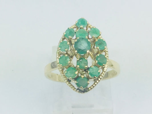 14k Yellow Gold Round Cut 90pt Emerald May Birthstone Oval Cluster Ring