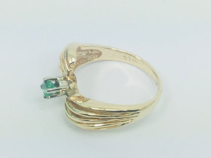 14k Yellow Gold Round Cut 10pt Emerald May Birthstone Ring