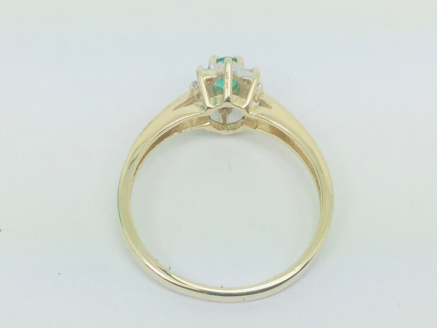 14k Yellow Gold Oval Cut 25pt Emerald May Birthstone & 8pt Diamond Halo Ring