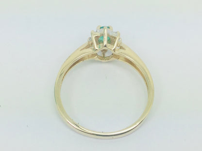 14k Yellow Gold Oval Cut 25pt Emerald May Birthstone & 8pt Diamond Halo Ring