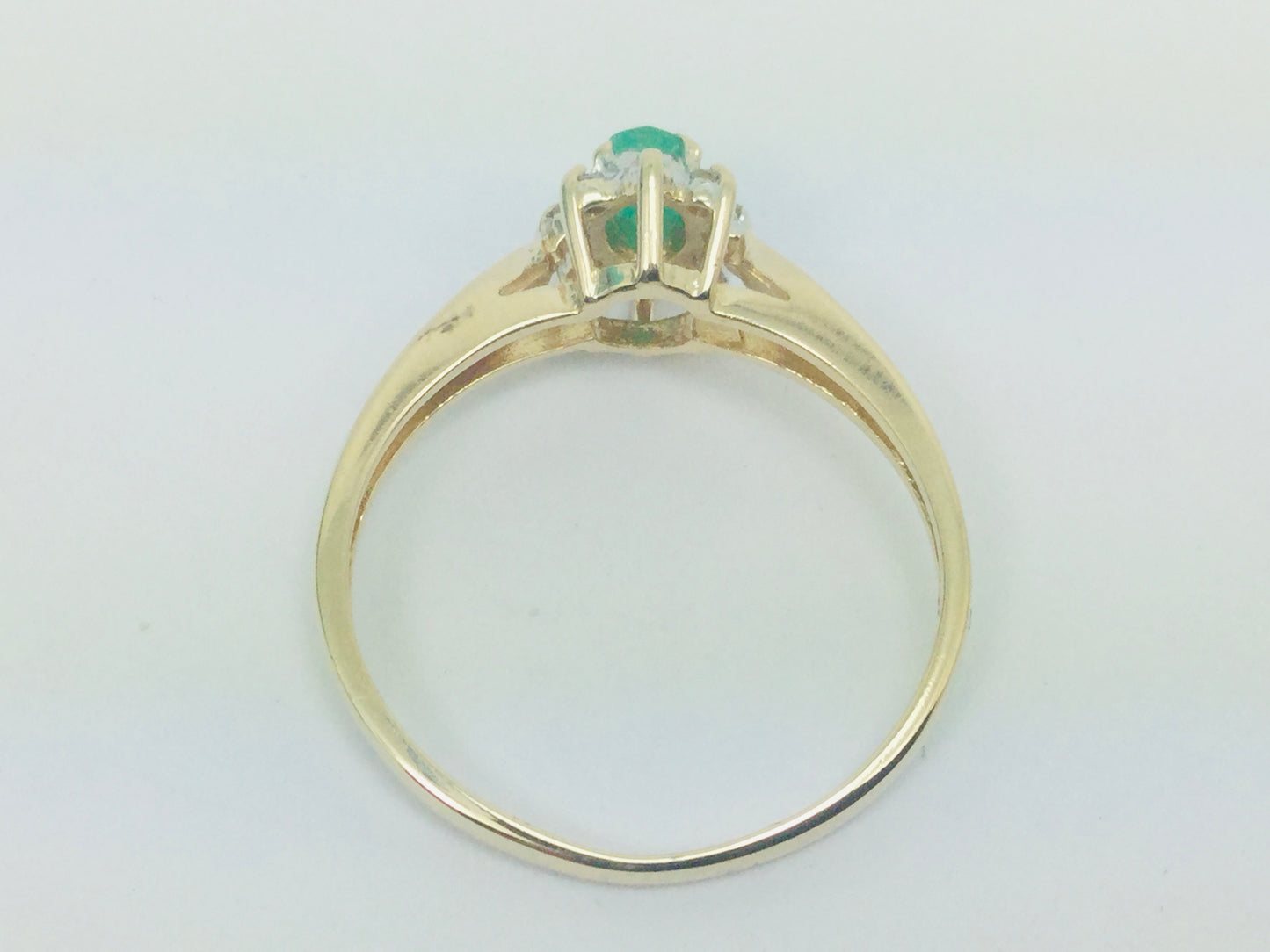 14k Yellow Gold Oval Cut 25pt Emerald May Birthstone & 4pt Diamond Halo Ring