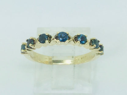 10k Yellow Gold Round Cut 42pt Blue Topaz & 20pt Rose Tourmaline Ring Set