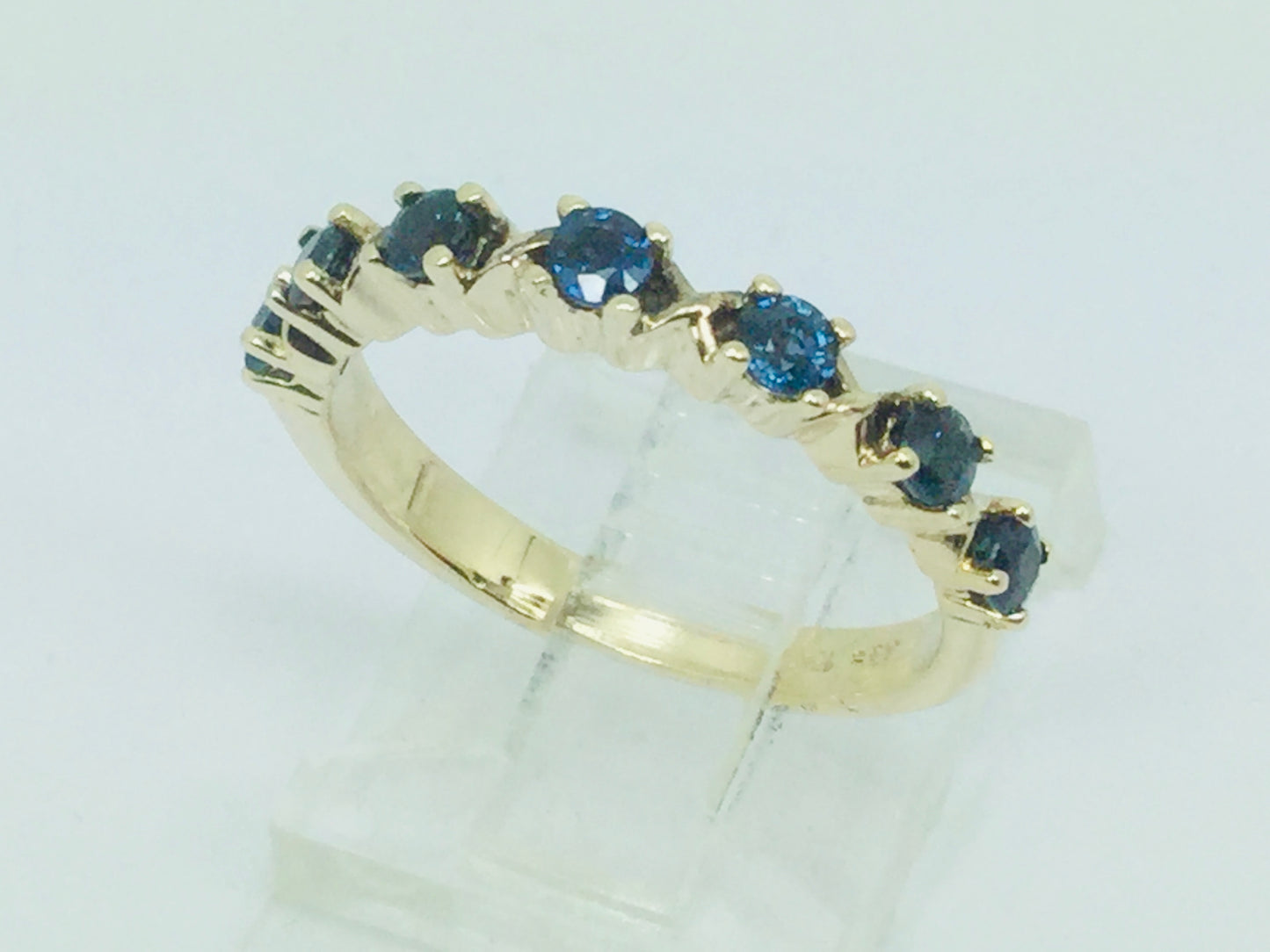 10k Yellow Gold Round Cut 42pt Blue Topaz & 20pt Rose Tourmaline Ring Set