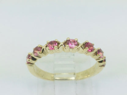 10k Yellow Gold Round Cut 42pt Blue Topaz & 20pt Rose Tourmaline Ring Set