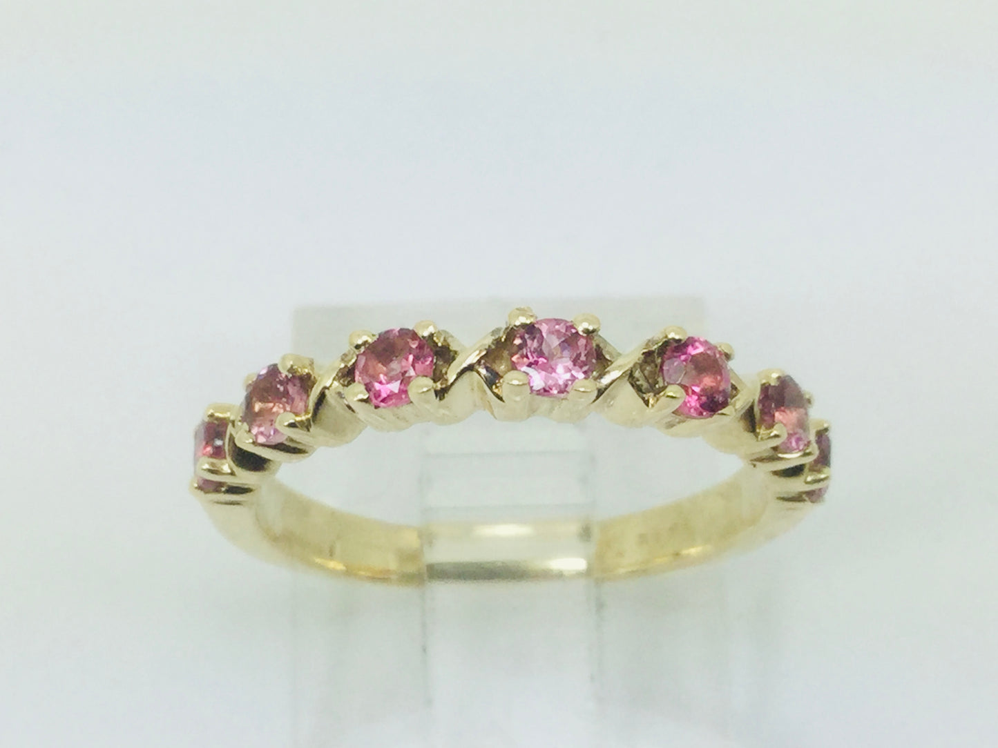 10k Yellow Gold Round Cut 42pt Blue Topaz & 20pt Rose Tourmaline Ring Set