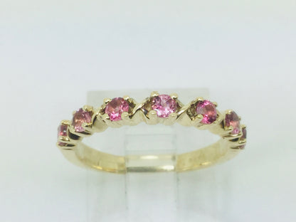 10k Yellow Gold Round Cut 42pt Blue Topaz & 20pt Rose Tourmaline Ring Set