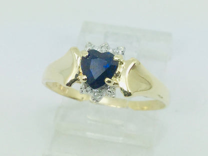 10k Yellow Gold Heart Cut 45pt Sapphire September Birthstone & 1pt Diamond Ring