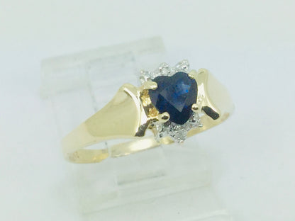 10k Yellow Gold Heart Cut 45pt Sapphire September Birthstone & 1pt Diamond Ring