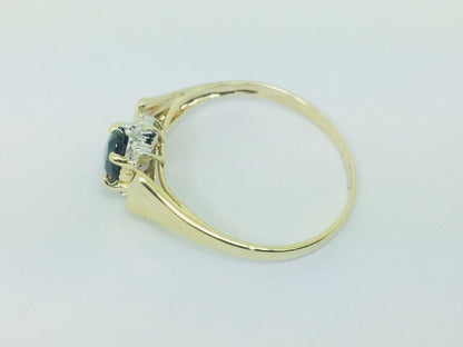 10k Yellow Gold Heart Cut 45pt Sapphire September Birthstone & 1pt Diamond Ring