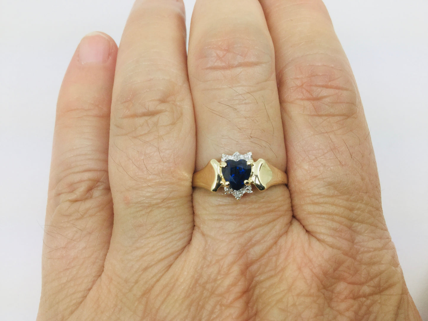 10k Yellow Gold Heart Cut 45pt Sapphire September Birthstone & 1pt Diamond Ring