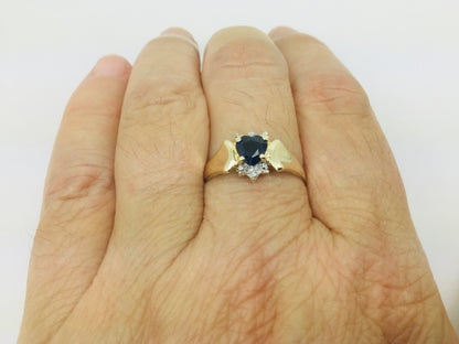 10k Yellow Gold Heart Cut 45pt Sapphire September Birthstone & 1pt Diamond Ring