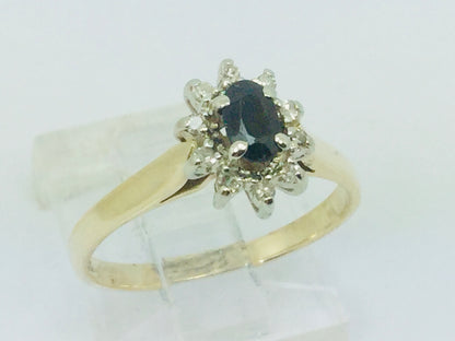 10k Yellow and White Gold Oval Cut 25pt Sapphire September Birthstone & 10pt Diamond Halo Ring