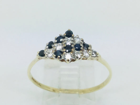 9k Yellow Gold Round Cut 24pt Sapphire September Birthstone & 24pt Cubic Zirconia (CZ) Row Set Ring