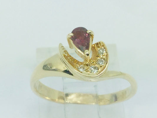 10k Yellow Gold Pear Cut Ruby July Birthstone & Diamond Ring