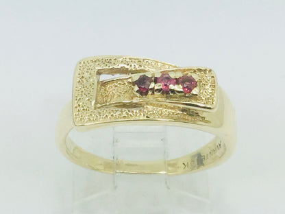 10k Yellow Gold Round Cut 9pt Ruby July Birthstone Belt Buckle Ring