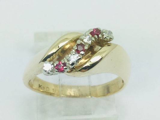 10k Yellow Gold Round Cut 6pt Ruby July Birthstone & 8pt Diamond Row Set Ring