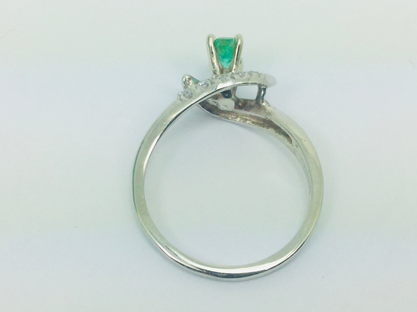 14k White Gold Emerald Cut 25pt Emerald May Birthstone & 7.5pt Diamond Ring