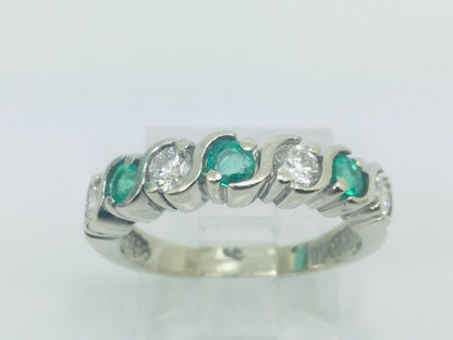 10k White Gold Round Cut 48pt Diamond & 36 pt Emerald May Birthstone Ring