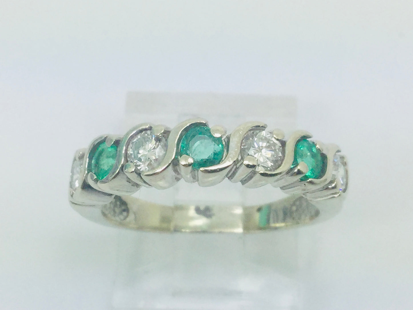 10k White Gold Round Cut 48pt Diamond & 36 pt Emerald May Birthstone Ring