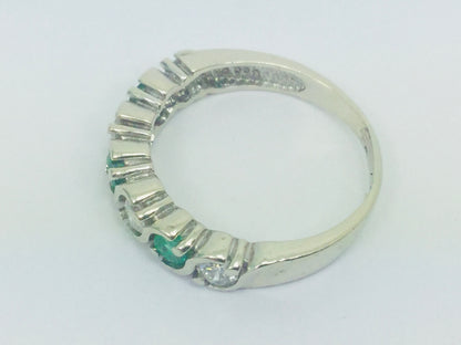 10k White Gold Round Cut 48pt Diamond & 36 pt Emerald May Birthstone Ring