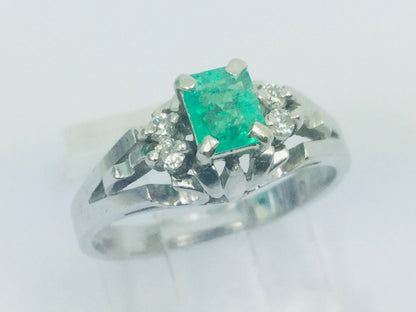 Platinum Emerald Cut 41pt Emerald May Birthstone & 8pt Diamond Ring