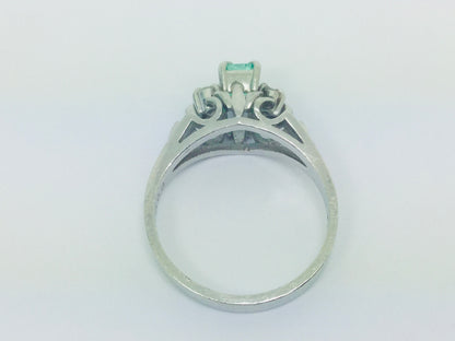 Platinum Emerald Cut 41pt Emerald May Birthstone & 8pt Diamond Ring