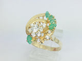 14k Yellow Gold Marquise Cut 50pt Emerald May Birthstone & Cubic Zirconia (CZ) Cluster Leaf Ring