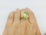 14k Yellow Gold Marquise Cut 50pt Emerald May Birthstone & Cubic Zirconia (CZ) Cluster Leaf Ring