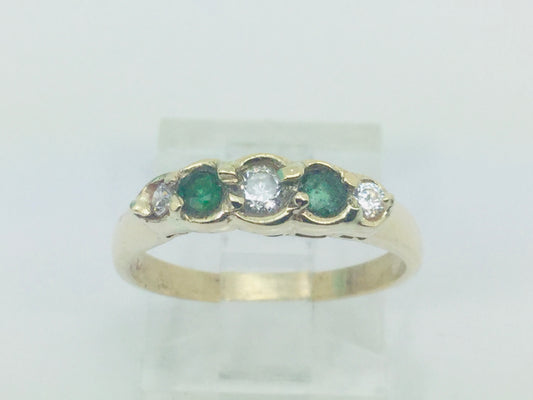 14k Yellow Gold Round Cut 12pt Emerald May Birthstone & CZ Row Set Ring